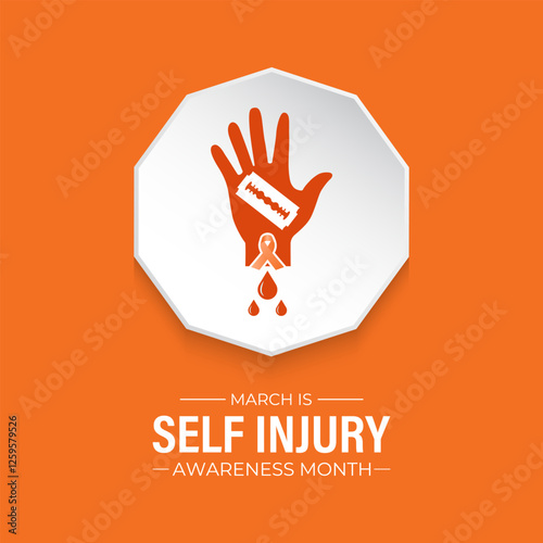 Self-Injury Awareness Month (SIAM) is observed every March to raise awareness and reduce stigma about self-harm. Design for banner, cards, prints, social media, poster, flyer and background design.