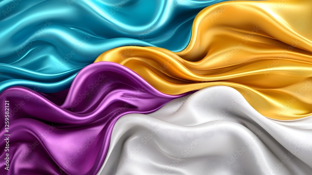 Obraz premium Colorful Silk Fabric Waves in Blue, Yellow, Purple and White