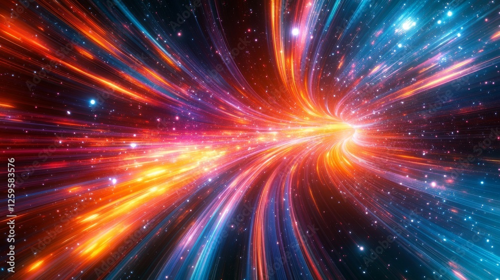 Fototapeta premium Abstract cosmic light trails background. Featuring cosmic light trails and vivid colors. Emphasizing motion and depth. Ideal for space and dynamic themes.