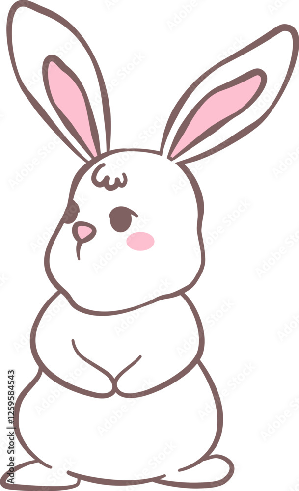 Fototapeta premium Easter Day: Cute Happy Groovy Easter bunny Playful cartoon doodle animal hand drawing. 