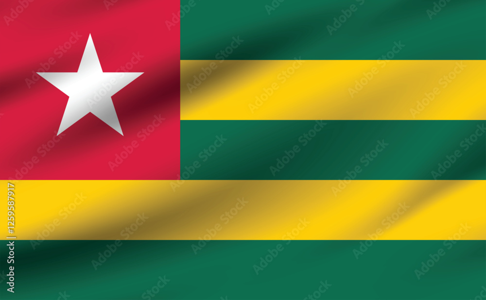 Flag of Togo. Togo flag official size and color standards digital vector illustration. Waving flag. Flag of Togo. Togo flag official size and color standards digital vector illustration. Waving flag.