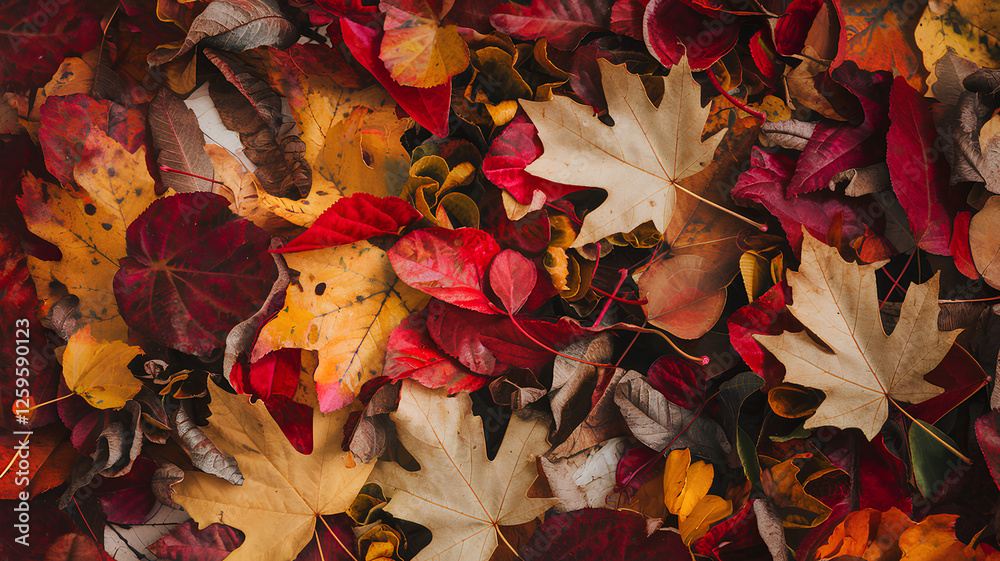 Obraz premium Vibrant Autumn Leaves Texture with Golden, Red, and Orange Foliage