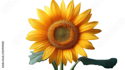 Sun-Kissed Sunflower: A vibrant yellow sunflower, a symbol of joy and optimism, blooms magnificently against a backdrop of lush green foliage. Its petals radiate warmth and cheerfulness. photo