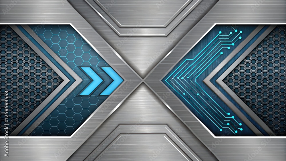 Obraz premium Futuristic and technology background concept, Futuristic metallic design with blue accents