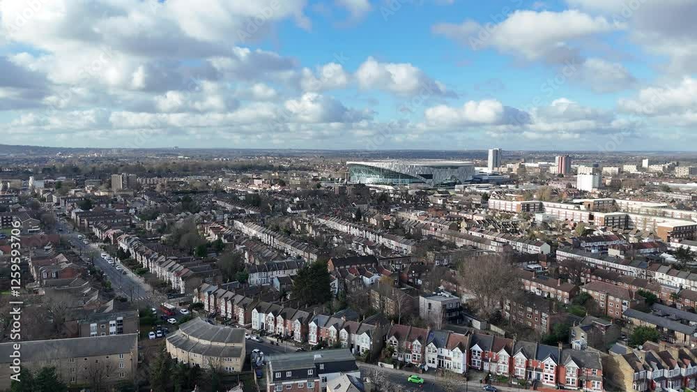 Tottenham North London UK street ,houses drone,aerial view Tottenham North London UK street ,houses drone,aerial view