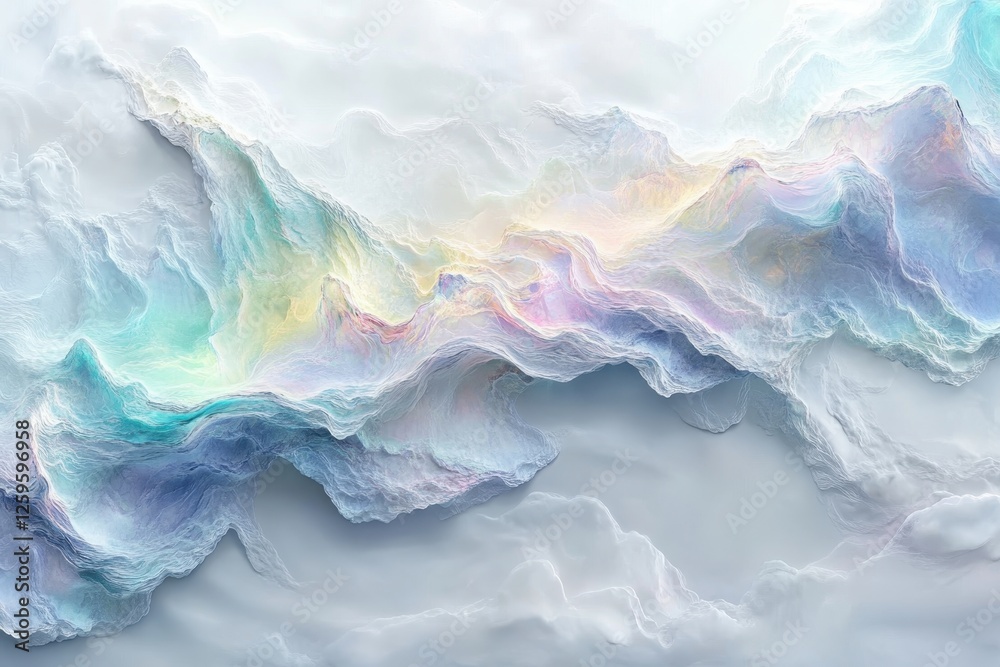 Abstract pastel landscape, swirling, textured cloudscape. Ideal for backgrounds, websites, or designs needing a calming, ethereal mood.