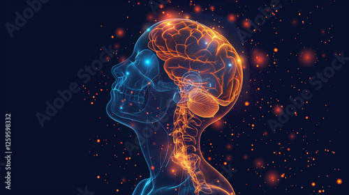 Human Brain with Glowing Neural Connections