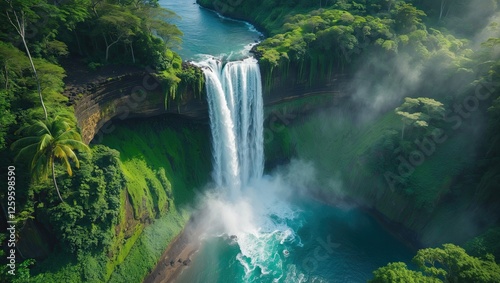 Magical waterfall view  in the center of tropical  forest 