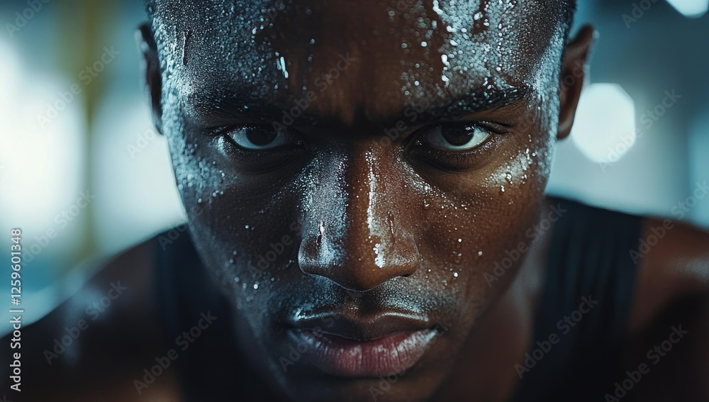 Determination and Sweat: A Close-Up Portrait of a Focused Athlete Determination and Sweat: A Close-Up Portrait of a Focused Athlete