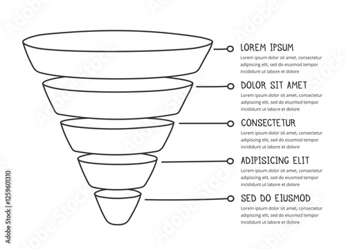 Hand drawn funnel chart template, doodle infographics, vector eps10 illustration