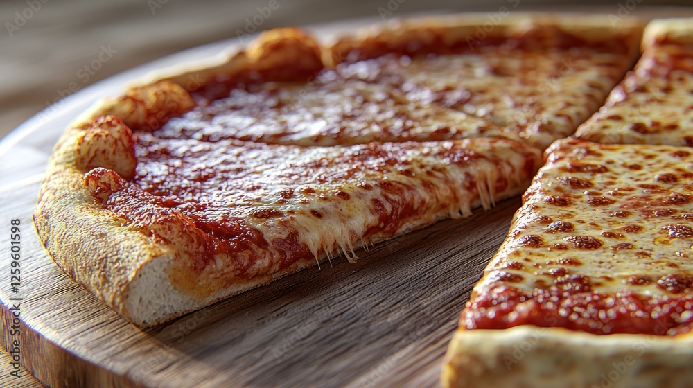 Delicious cheese pizza sliced on wooden board, rustic background, food photography Delicious cheese pizza sliced on wooden board, rustic background, food photography