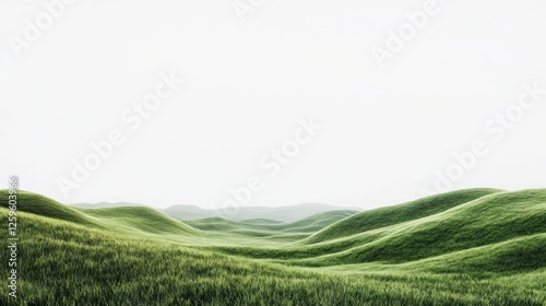 Rolling green hills landscape, misty morning, pastoral scene, nature background, website banner