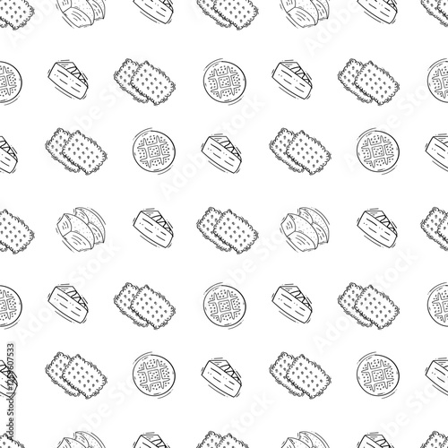 bread pattern. bakery seamless pattern. doodle bread seamless pattern. doodle bakery background