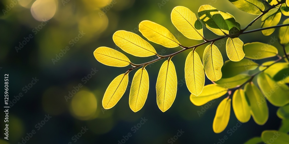 Obraz premium Stunning macro close-up of an acacia leaf, showcasing intricate veins and textures. Perfect for nature, science, and botanical themes. High-quality detail