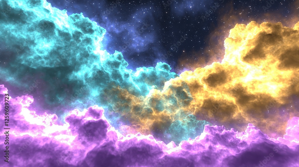 Fototapeta premium Colorful Abstract Cloud Formation with Stars in Night Sky