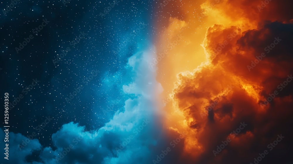 Dramatic Contrast of Blue Night Sky and Fiery Orange Clouds Dramatic Contrast of Blue Night Sky and Fiery Orange Clouds