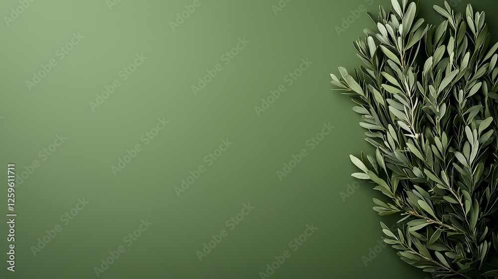 Green Background with Fresh Leaves Arrangement for Nature Theme
