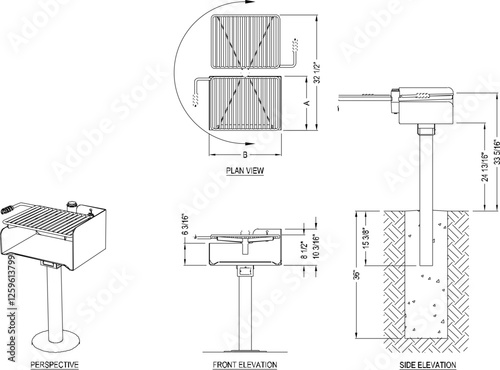 silhouette vector sketch illustration of Charcoal Grills detailed design for barbeque party 