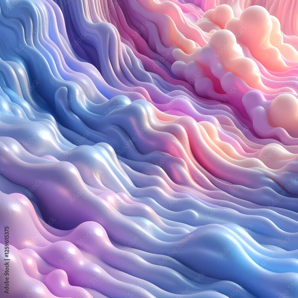 Obraz premium Abstract surreal 3D-rendered fluid gradient background with pastel pink, lavender and sky blue 