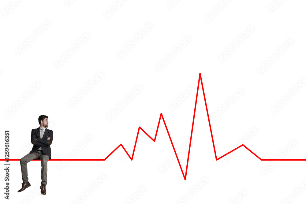 Cryptocurrency, waiting and graph with business man for price surge, nft token assets and growth. Blockchain investment, tokenomics and stock market stats with person on white background for data Cryptocurrency, waiting and graph with business man for price surge, nft token assets and growth. Blockchain investment, tokenomics and stock market stats with person on white background for data