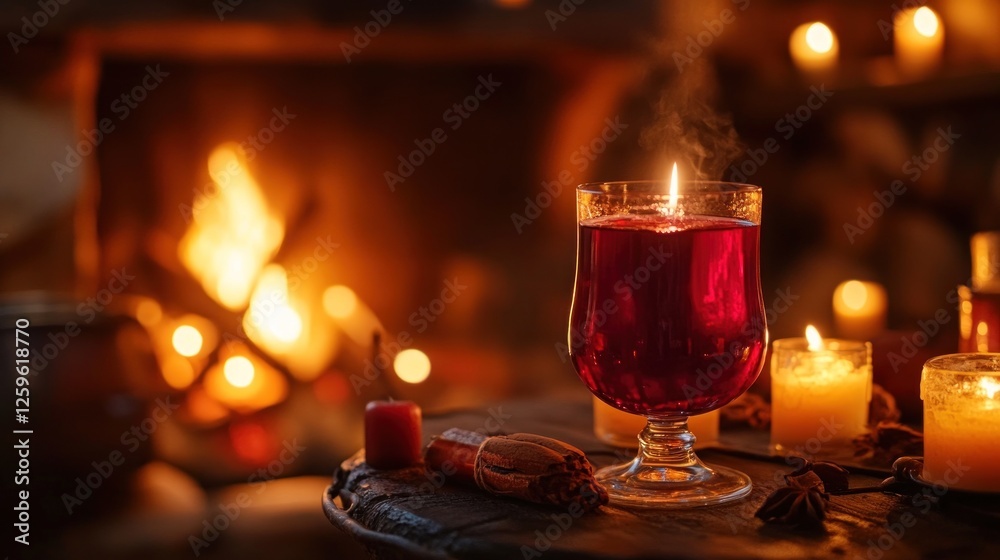 Cozy evenings by the fireplace, a steaming beverage and candlelight glow Cozy evenings by the fireplace, a steaming beverage and candlelight glow