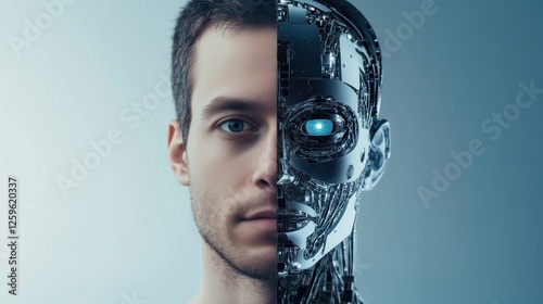 Man merging with artificial intelligence: robotic half face integration