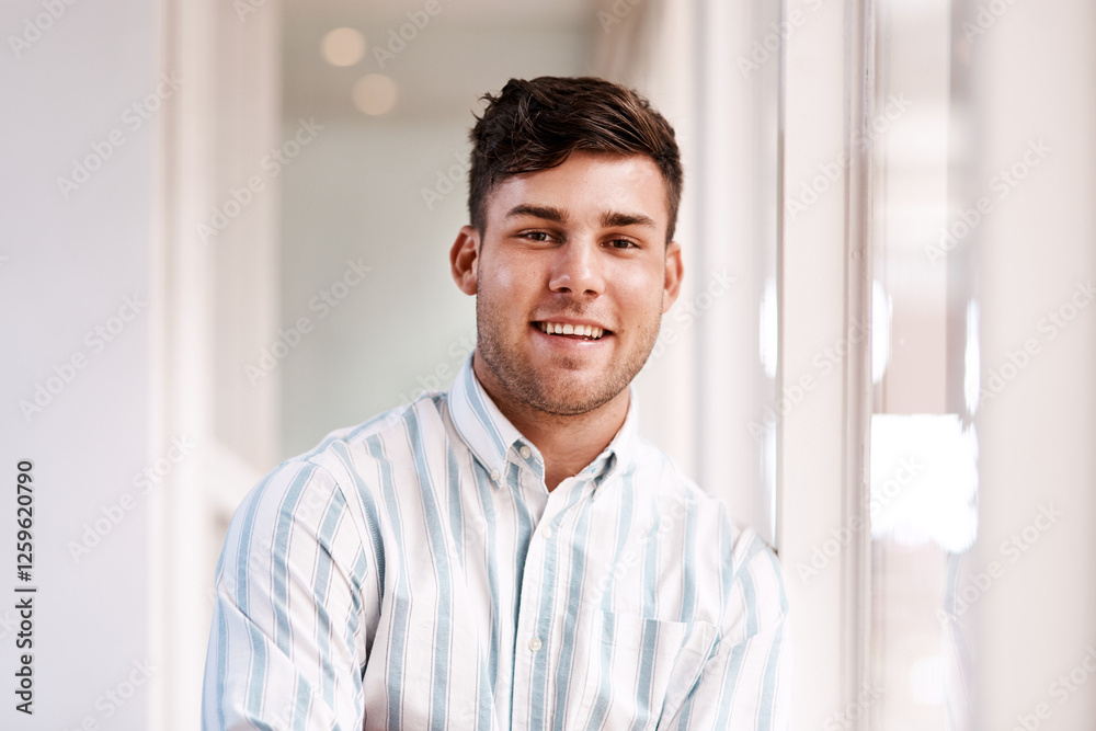 Happy man, designer or portrait in office with confidence, small business or about us with bokeh. Creative startup, entrepreneur or smile in agency for career, project management or relax in industry Happy man, designer or portrait in office with confidence, small business or about us with bokeh. Creative startup, entrepreneur or smile in agency for career, project management or relax in industry