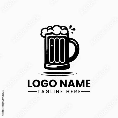 black beer mug vector logo design vector Glass beer mug with frothy head and handle ,beer mug illustration