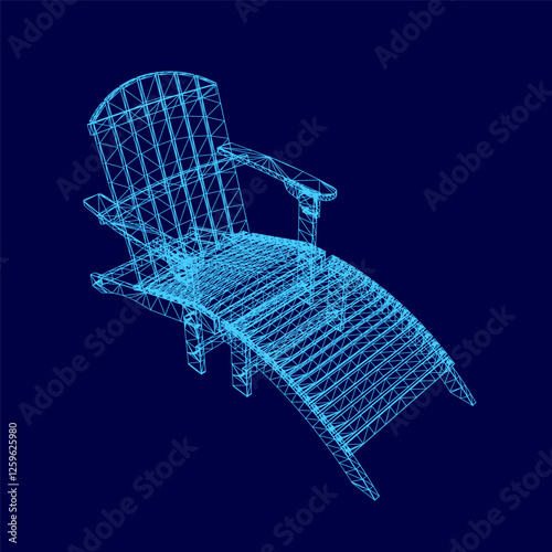 A blue chair is displayed on a blue background. The chair is a lounge chair, which is designed for relaxation and comfort. The blue color of the chair and ottoman creates a calming