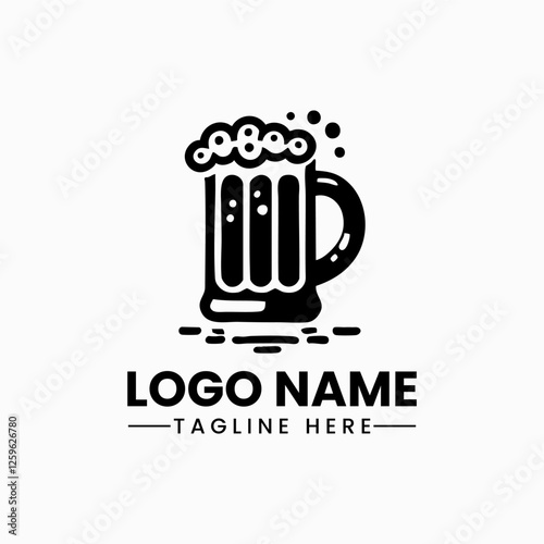 black beer mug vector logo design vector Glass beer mug with frothy head and handle ,beer mug illustration