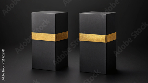 Wallpaper Mural Black luxury gift box with gold stripe premium packaging design decorative on dark background reflection Torontodigital.ca
