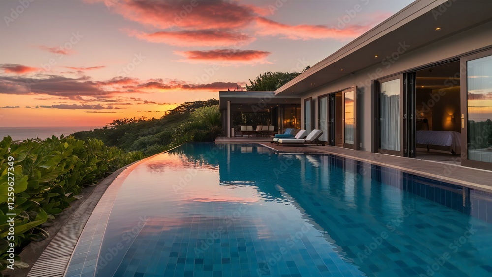 Fototapeta premium swimming pool at sunset