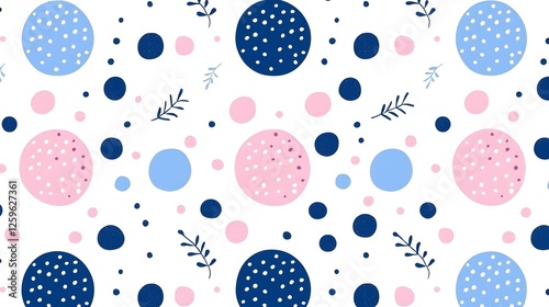 Colorful Pattern with Dots and Leaves on White Background