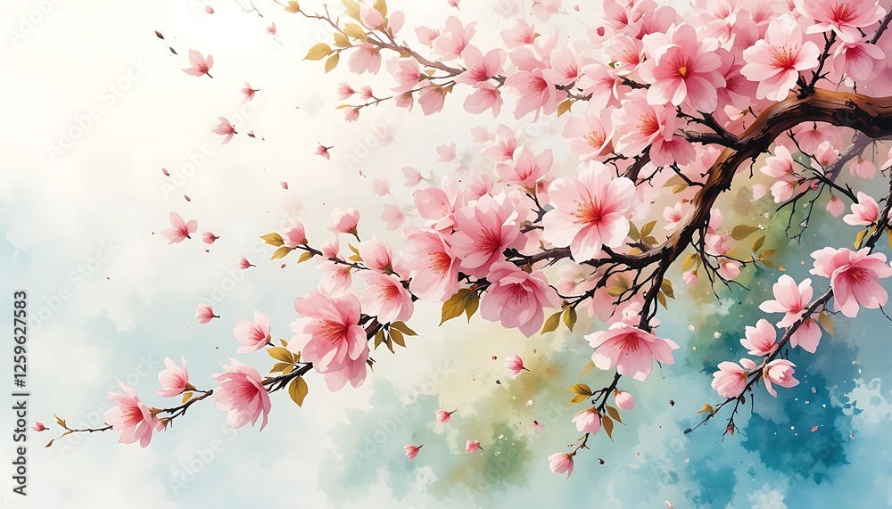 Blossoming cherry branches create a serene atmosphere in a vibrant spring landscape. Generative AI Blossoming cherry branches create a serene atmosphere in a vibrant spring landscape. Generative AI