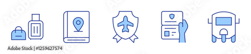 luggage, shield, tuk tuk, guide, passport control. Travel Icon vector illustration. Line Duotone style. Editable stroke