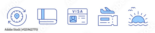 time travel, visa, sunset, towel, travel. Travel Icon vector illustration. Line Duotone style. Editable stroke