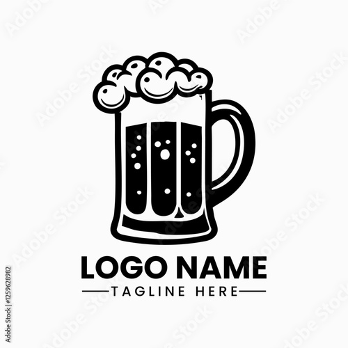 black beer mug vector logo design vector Glass beer mug with frothy head and handle ,beer mug illustration