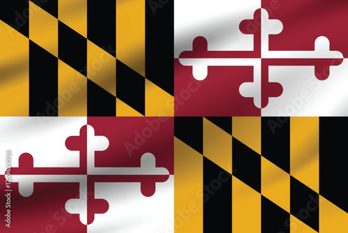 Flag of Maryland state. Maryland flag official size and color standards digital vector illustration. Waving flag.