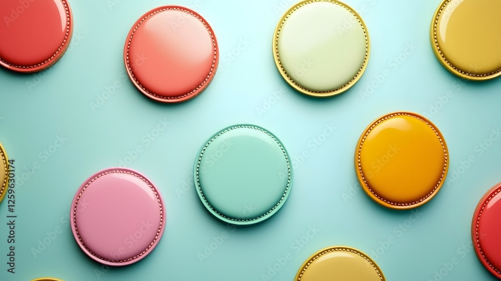 Colorful Round Cookies on a Soft Turquoise Background Colorful Round Cookies on a Soft Turquoise Background
