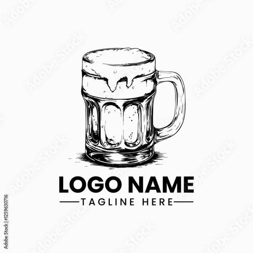 black beer mug vector logo design vector Glass beer mug with frothy head and handle ,beer mug illustration