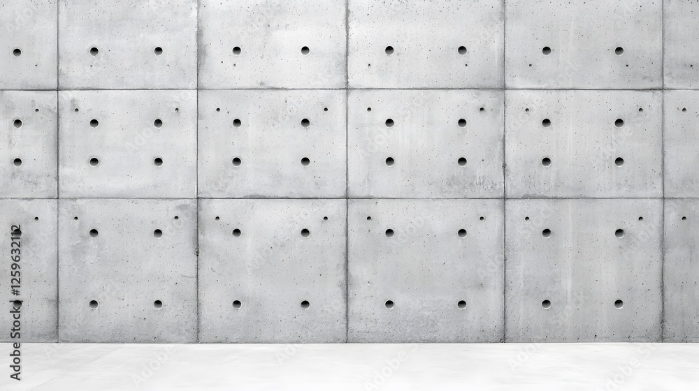 Gray Concrete Wall with Circular Holes and Smooth Surface Texture Gray Concrete Wall with Circular Holes and Smooth Surface Texture