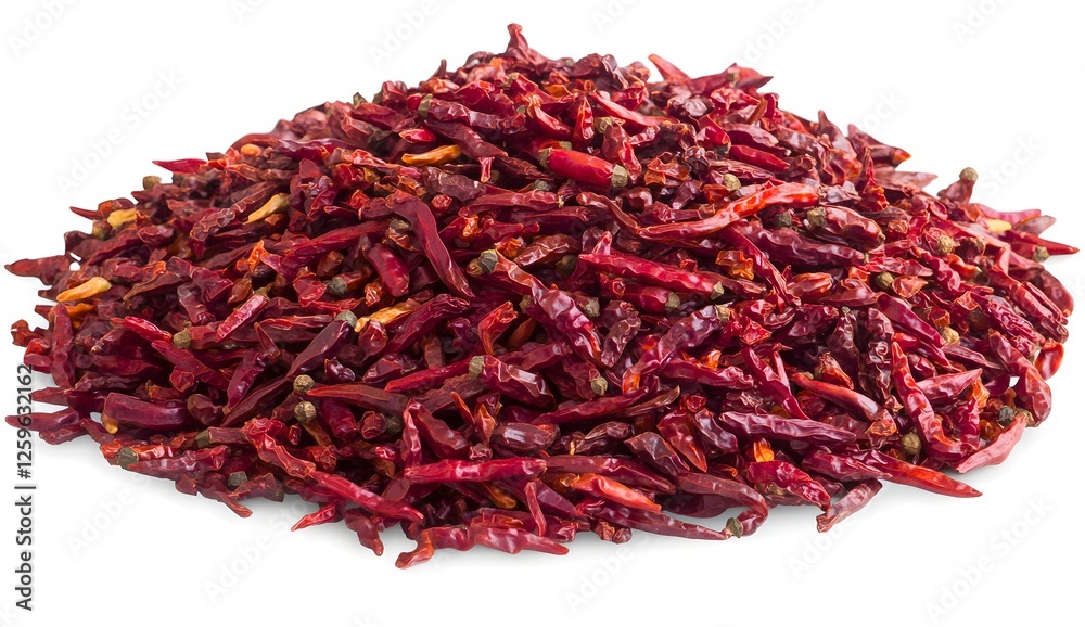 Fototapeta premium Dried Chili Peppers Pile on White Background
