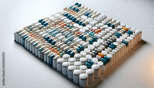 Medical A commercial advertisement-style image of pharmaceutical capsules arranged in a perfect grid pattern2 photo