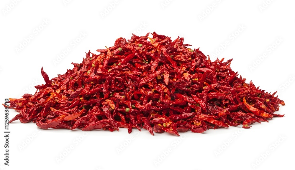 Fototapeta premium Dried red chili peppers pile isolated on white
