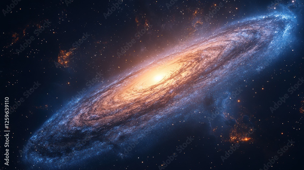 Fototapeta premium Spiral Galaxy, Cosmic Dust, Nebula, Space Exploration, Background Stars, Science, Astronomy, Educational