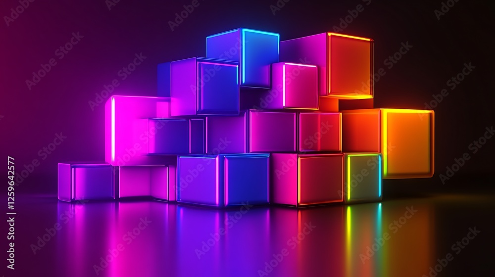 Neon Cubes Abstract Colorful Geometric Design Neon Cubes Abstract Colorful Geometric Design