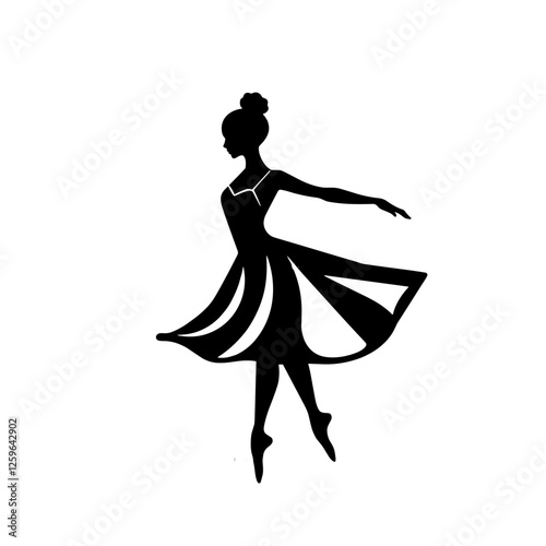  Elegant ballerina silhouette logo in black and white.