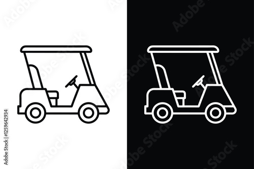 Modern Golf Cart Line Icon in Black & White