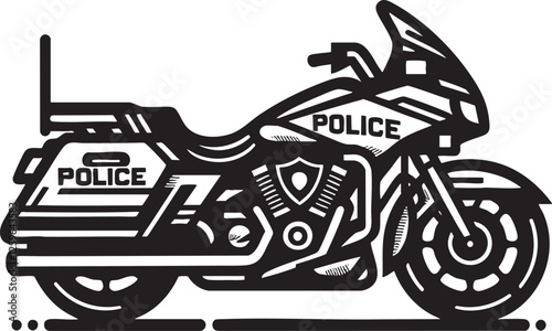  Police Motorcycle Vector Illustration, Black Outline