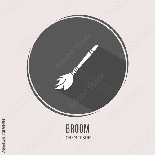 Symbol broom logo. Illustration of broom in flat. Stock vector.